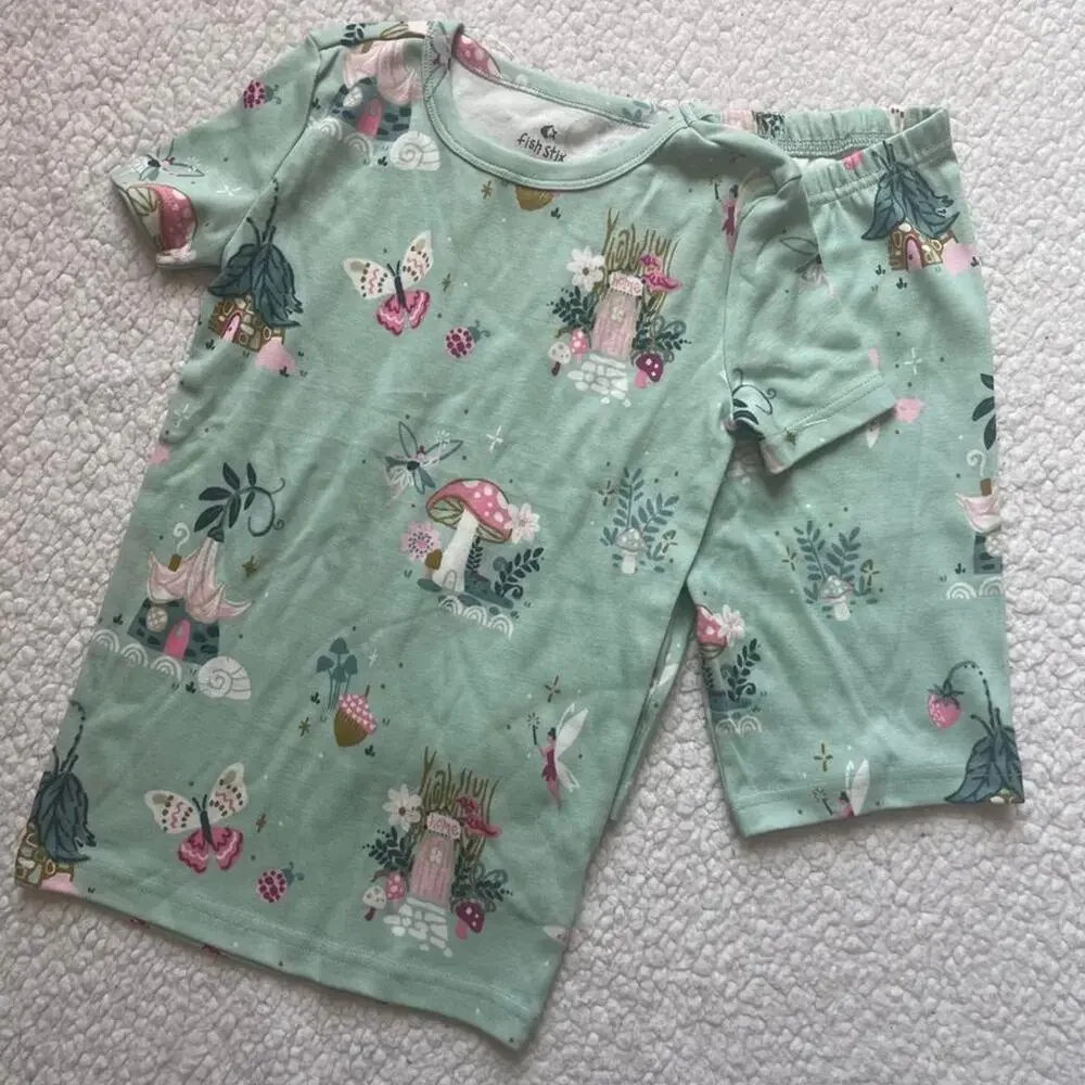 Fish stix green fairy garden kids pj set